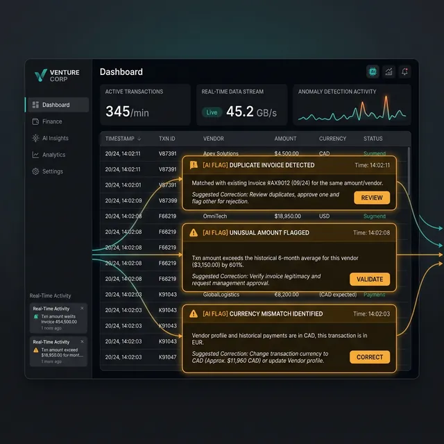 AI-Native ERP system detecting anomalies in financial data automatically
