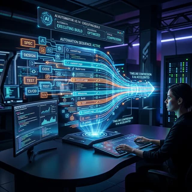 Futuristic glowing compressed timeline automated by AI interface