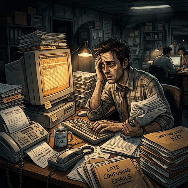 Stressed worker doing manual data entry