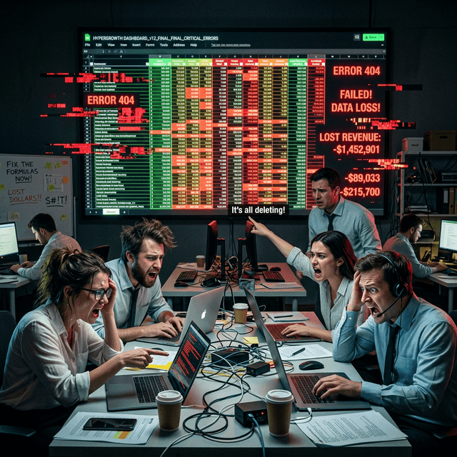 Frustrated sales team editing messy spreadsheets