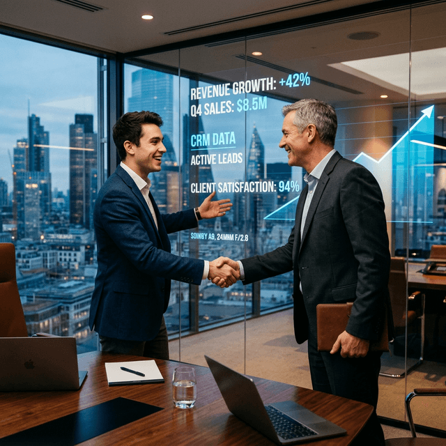 Startup CEO closing a deal confidently