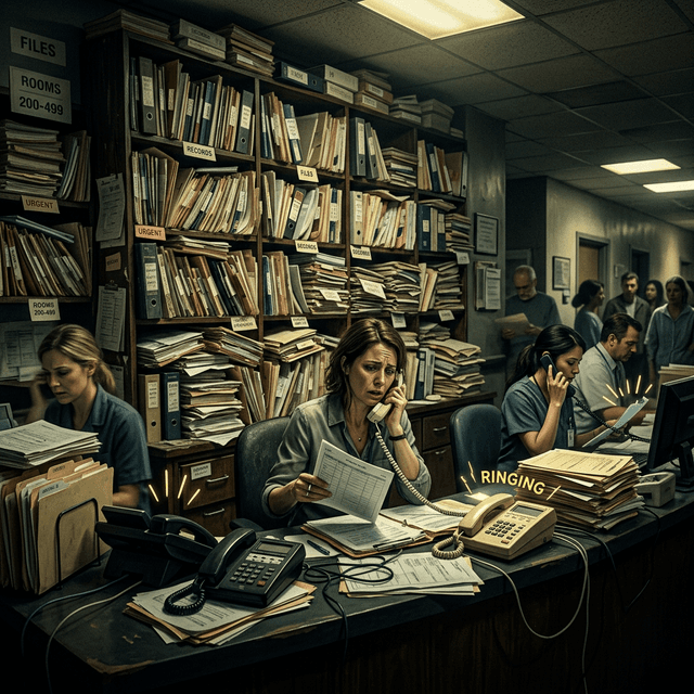 Chaotic paper files and ringing phones