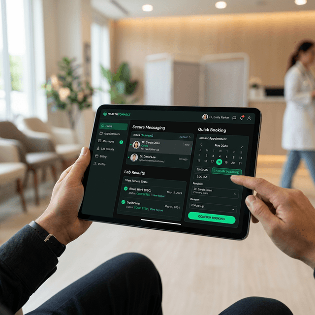 Modern secure patient portal on tablet