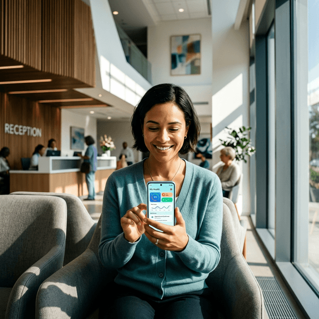 Relieved patient using healthcare app