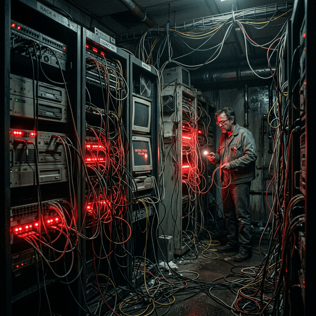 Messy vintage server room
